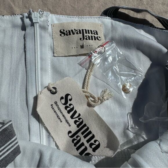 NWT Savanna Jane Jumpsuit Medium Gray White Stripe Coastal - Picture 7 of 10